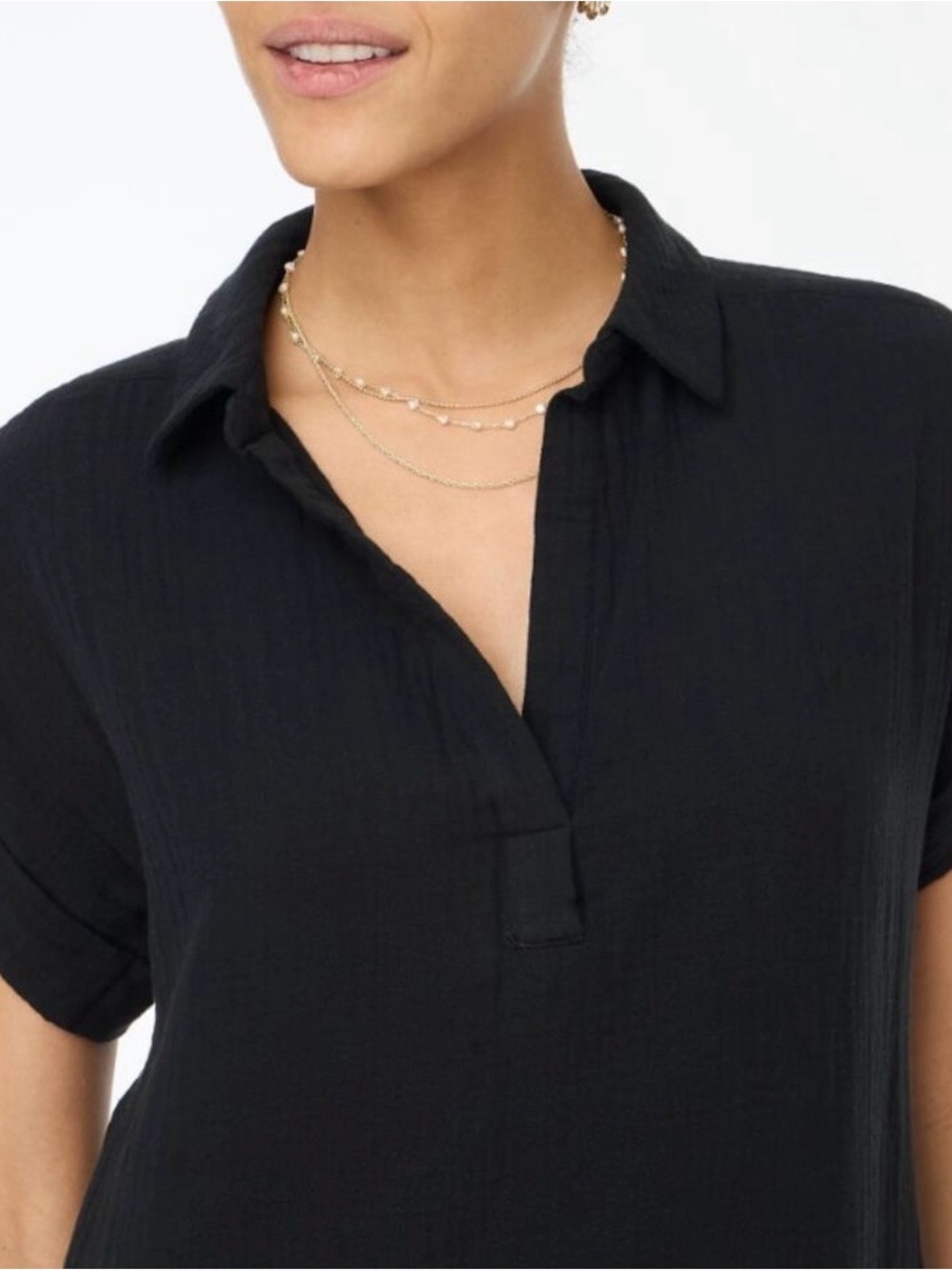 New J. Crew Factory Short-Sleeve Gauze Popover Dress Black Vacation Beach XL - Picture 3 of 16